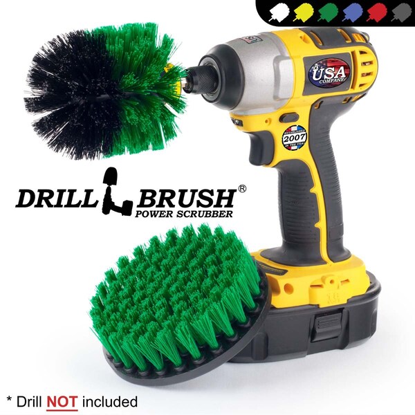 Cepillo de Taladro Power Scrubber de Useful Products 5 in W 5 in L, Verde - G-S-5O-QC-DB