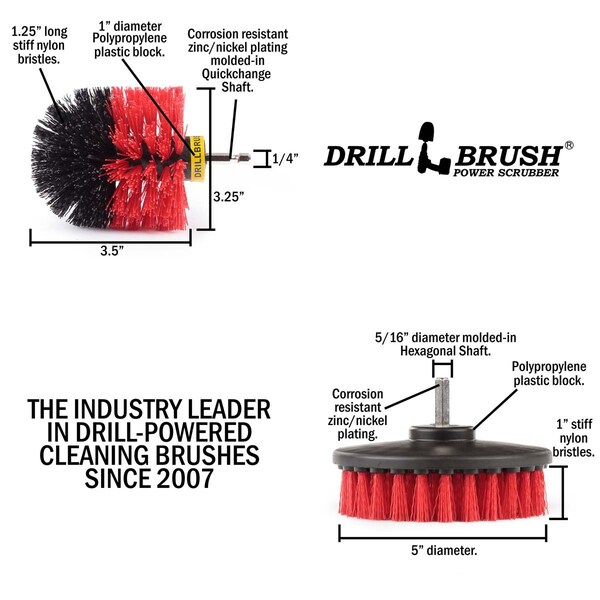 Cepillo Taladro Power Scrubber de Useful Products 5 pulgadas de ancho, 5 pulgadas de largo, color rojo - 5IN-RED-ORIG-RDBLK