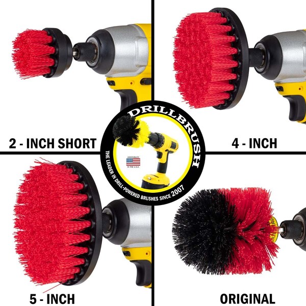 Cepillo de Taladro Power Scrubber de Useful Products 5 pulgadas de ancho 5 pulgadas de largo, Rojo - R-42OS-2L-QC-DB