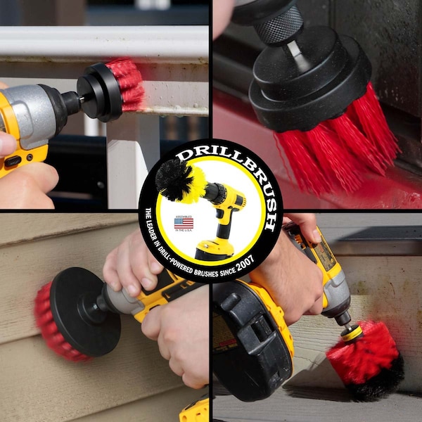 Cepillo de Taladro Power Scrubber de Useful Products 5 pulgadas de ancho 5 pulgadas de largo, Rojo - R-42OS-2L-QC-DB
