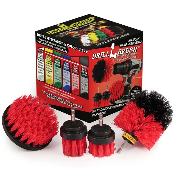 Cepillo de Taladro Power Scrubber de Useful Products 5 pulgadas de ancho 5 pulgadas de largo, Rojo - R-42OS-2L-QC-DB