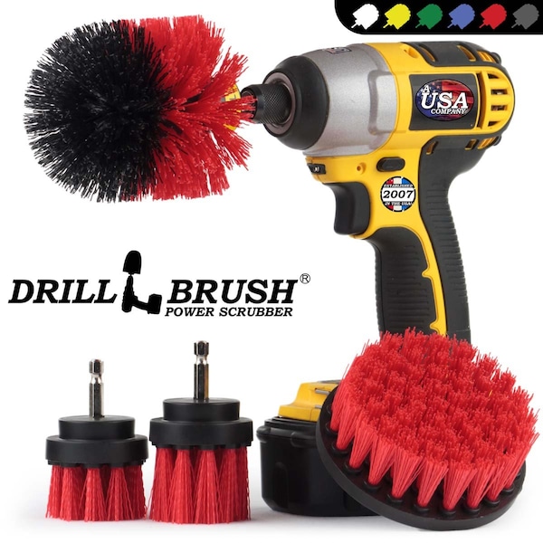 Cepillo de Taladro Power Scrubber de Useful Products 5 pulgadas de ancho 5 pulgadas de largo, Rojo - R-42OS-2L-QC-DB