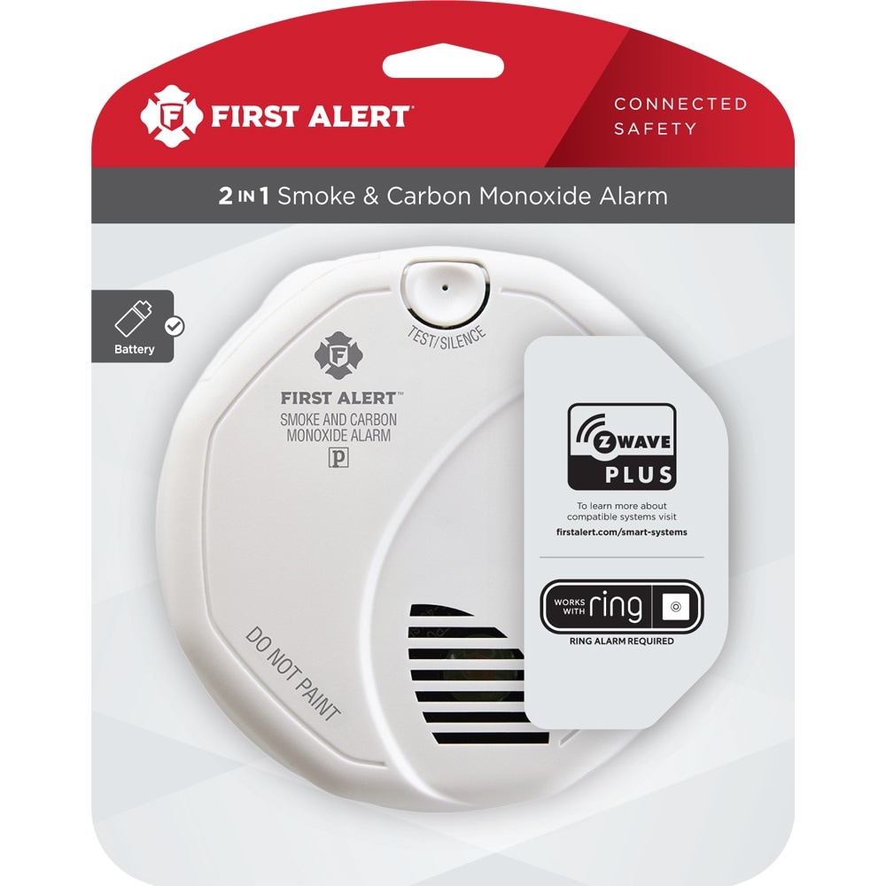 Detector de humo y monóxido de carbono combinado interconectado First Alert con batería (respaldo de batería) y operación a batería 1044807.