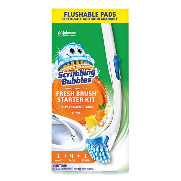 Kit de inicio del sistema de limpieza para inodoro Scrubbing Bubbles Fresh Brush, 19 pulgadas de varita, 4 almohadillas, soporte - 301822