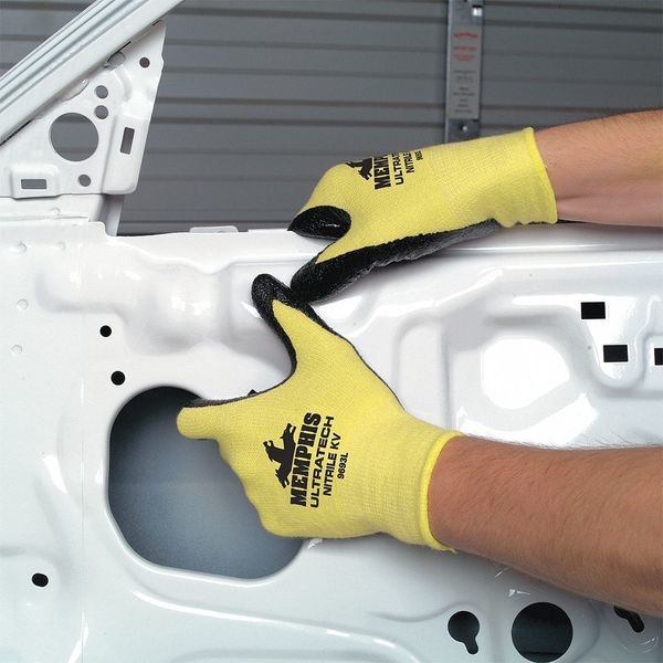 Guantes recubiertos resistentes a cortes de seguridad Mcr, Nivel de corte A2, 13 ga, Amarillo, XL (10) - 9693XL