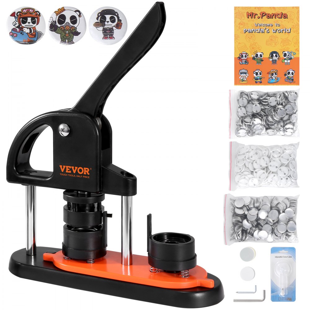 VEVOR Button Maker, 1.25 inch/32mm Pin Maker with 500pcs Button Parts, Ergonomic Arc Handle Punch Press Kit, Button Maker Machine with Panda Magic Book, For Children DIY Gifts and Christmas - SLKXZJ32MM500JRFVV0