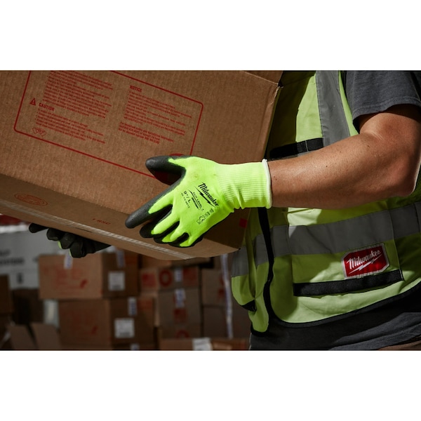 Guantes Milwaukee Tool de poliuretano con alto nivel de visibilidad y resistencia al corte nivel 1 - Medianos, Nivel de corte A1, calibre 15, color verde lima, tamaño M (8) - 48-73-8911.
