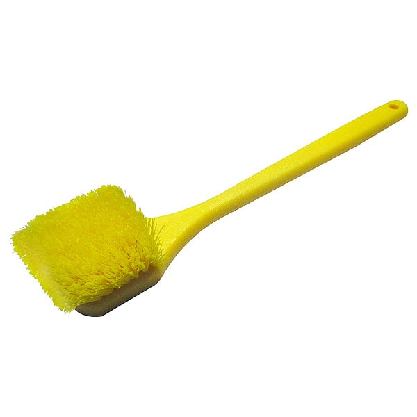Cepillo para fregar de Tough Guy, Mediano, Mango de 17 pulgadas, Cerdas de 3 pulgadas, Amarillo, Polipropileno, 20 pulgadas en total - 807N39