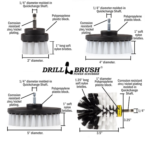 Set de cepillo de taladro Drillbrush Drillbrush 5 pulgadas con cerdas suaves y mango metálico - W-S-542O-QC-DB