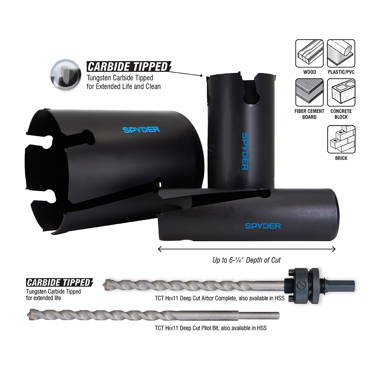 Sierra de perforación sin arbor Spyder Deep Cut de 2-3/8 pulgadas con punta de carburo 600828