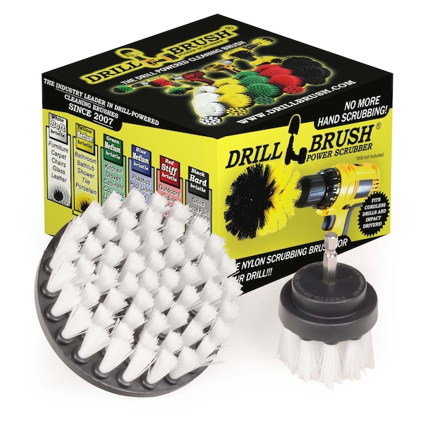Cepillo de Taladro Limpiador de Poder de Useful Products 5 pulgadas Ancho x 5 pulgadas Largo, Blanco - W-S-42-QC-DB
