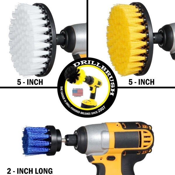 Cepillo de Taladro Power Scrubber de Useful Products 5 pulgadas de ancho y 5 pulgadas de largo, Variedad - W5S-Y5S-B2L-QC-DB
