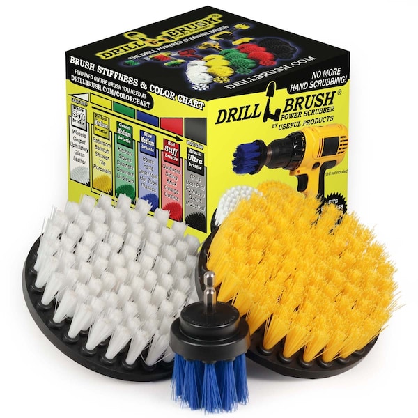 Cepillo de Taladro Power Scrubber de Useful Products 5 pulgadas de ancho y 5 pulgadas de largo, Variedad - W5S-Y5S-B2L-QC-DB