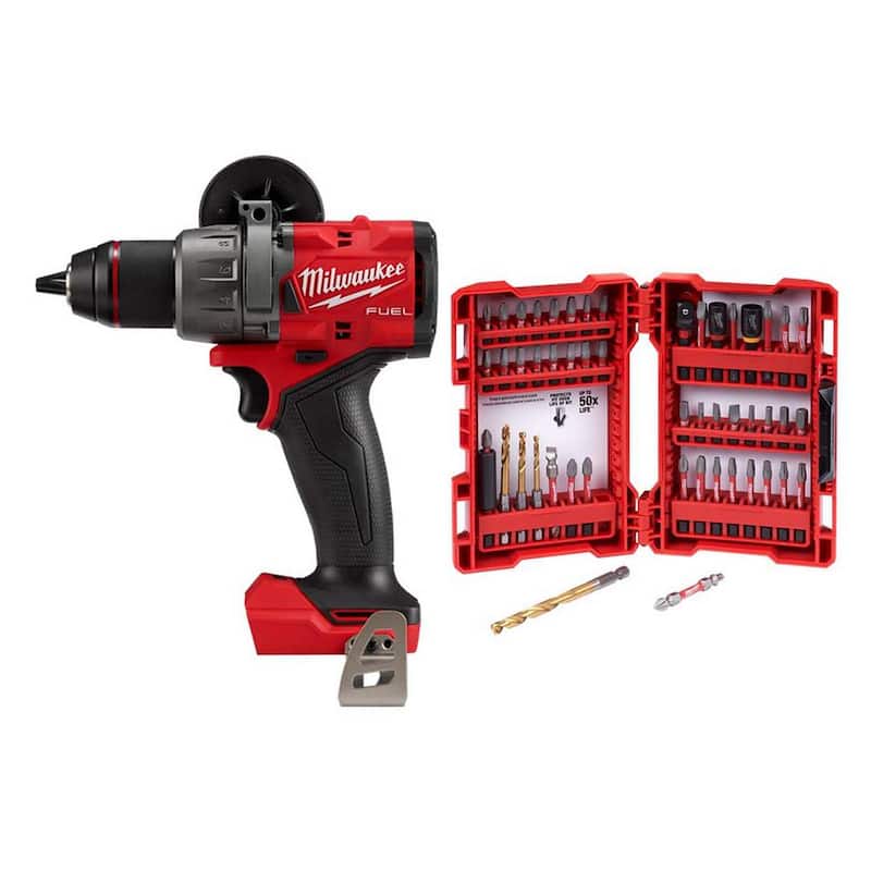 Milwaukee M18 FUEL Taladro martillo inalámbrico sin escobillas de 18 voltios de iones de litio (solo herramienta) con juego de puntas de destornillador SHOCKWAVE (piezas 50) - 2904-20-48-32-4024