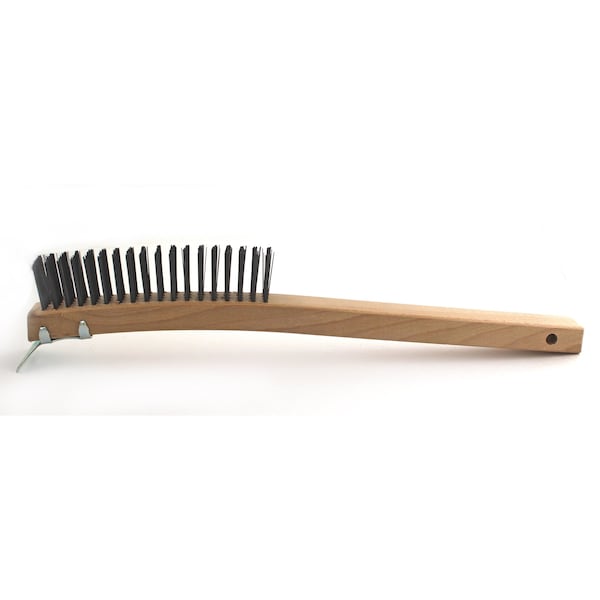 Cepillo para rayones con mango curvado B47CS de Brush Research Manufacturing con rascador, acero al carbono, 4X19, 1.125" de recorte, 14" de longitud total - B47