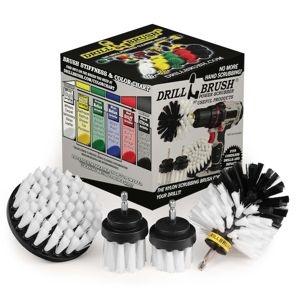 Cepillo taladro Power Scrubber de Useful Products 5 pulgadas de ancho 5 pulgadas de largo, blanco - W-42OS-2L-QC-DB