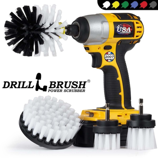 Cepillo taladro Power Scrubber de Useful Products 5 pulgadas de ancho 5 pulgadas de largo, blanco - W-42OS-2L-QC-DB