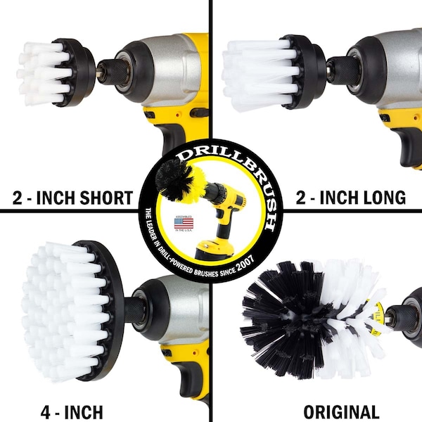 Cepillo taladro Power Scrubber de Useful Products 5 pulgadas de ancho 5 pulgadas de largo, blanco - W-42OS-2L-QC-DB