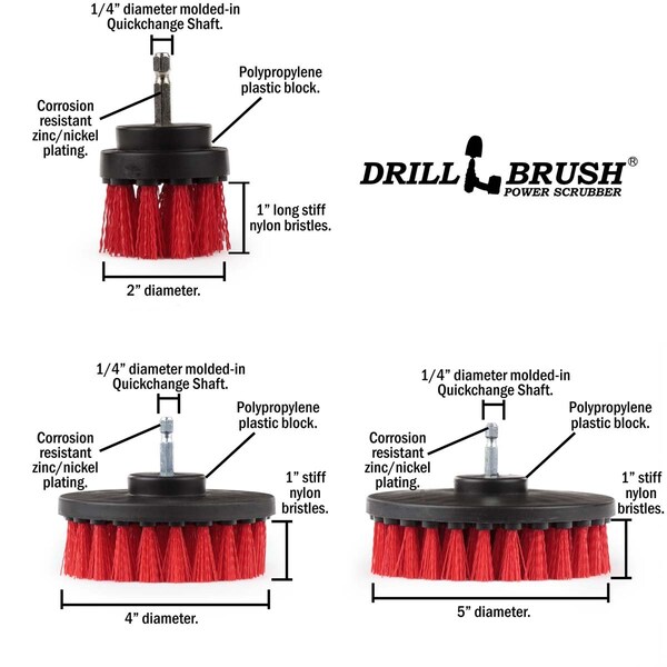 Cepillo de Taladro Power Scrubber de Useful Products 5 pulgadas de ancho 5 pulgadas de largo, Rojo - R-S-542-QC-DB