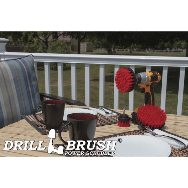 Cepillo de Taladro Power Scrubber de Useful Products 5 pulgadas de ancho 5 pulgadas de largo, Rojo - R-S-542-QC-DB
