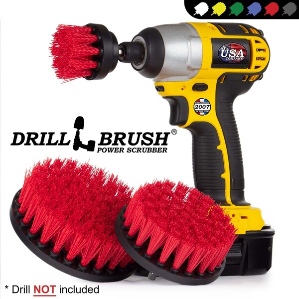 Cepillo de Taladro Power Scrubber de Useful Products 5 pulgadas de ancho 5 pulgadas de largo, Rojo - R-S-542-QC-DB