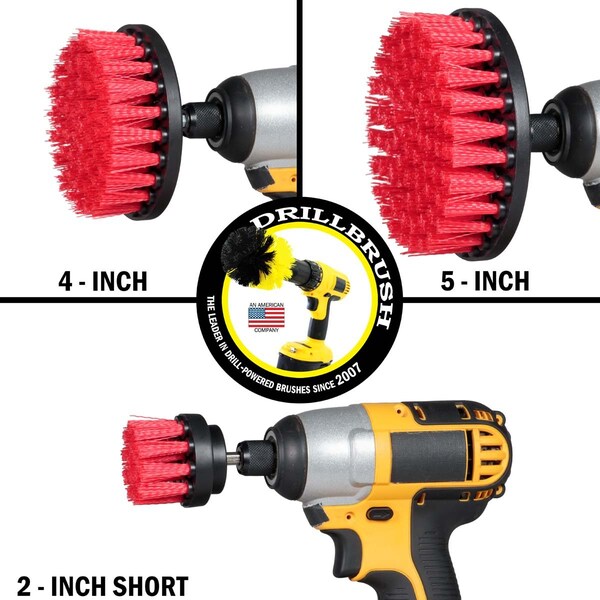 Cepillo de Taladro Power Scrubber de Useful Products 5 pulgadas de ancho 5 pulgadas de largo, Rojo - R-S-542-QC-DB
