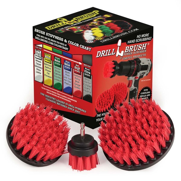 Cepillo de Taladro Power Scrubber de Useful Products 5 pulgadas de ancho 5 pulgadas de largo, Rojo - R-S-542-QC-DB