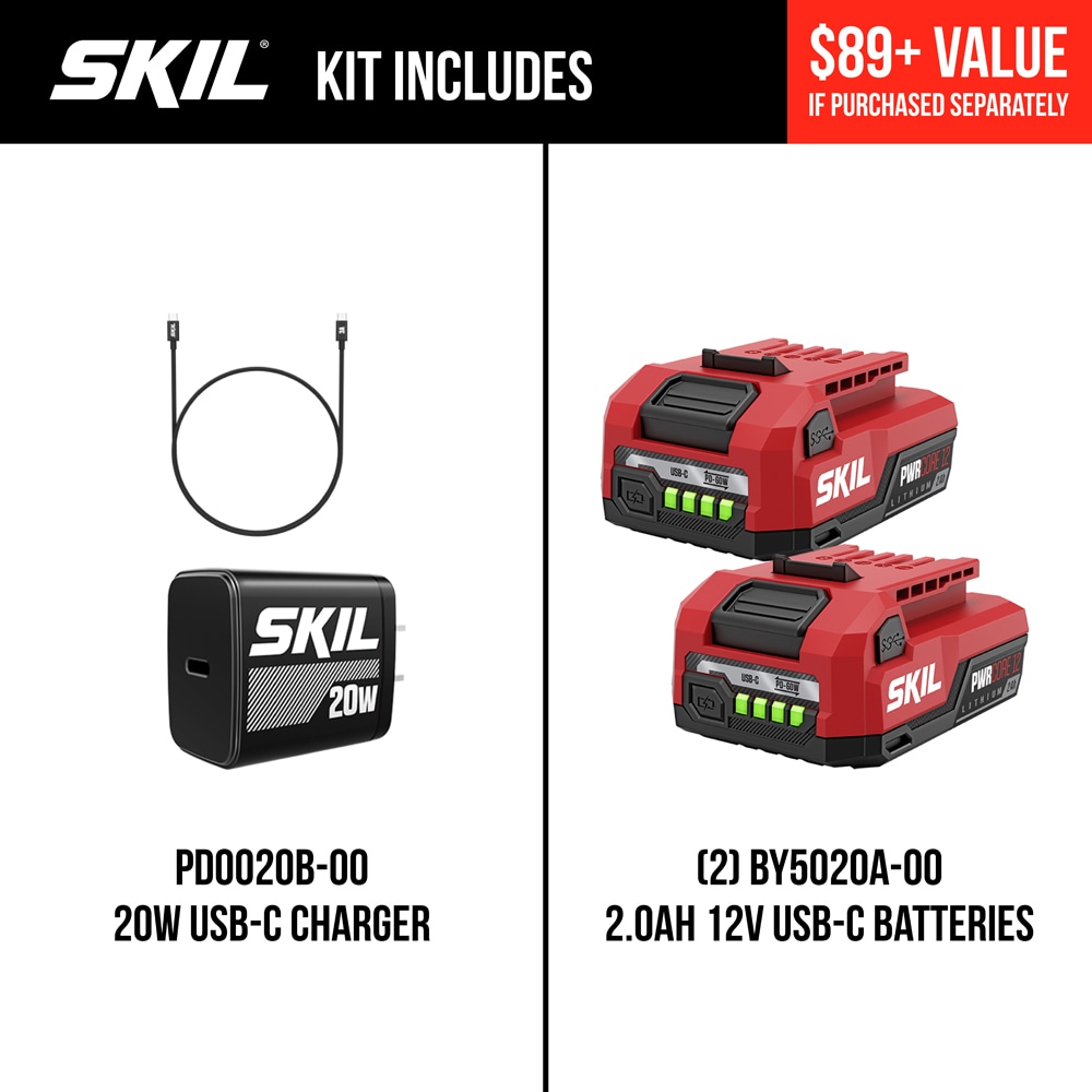 SKIL PWR CORE 12 -V Juego de 2 Baterías de Iones de Litio y Cargador 2 Ah 2 Ah CB5020A-22
