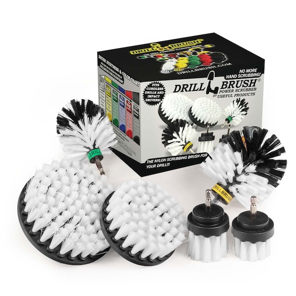 Cepillo Eléctrico Power Scrubber de Drill Brush By Useful Products 7 in W 5 in L, Blanco - W-542OMS-2L-QC-DB