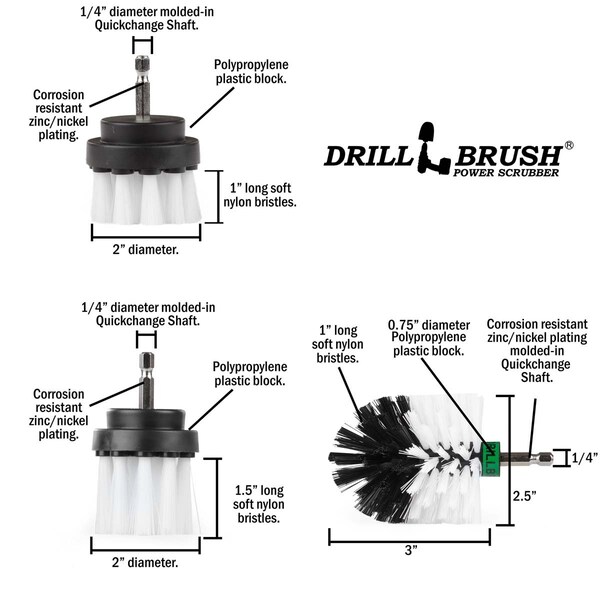 Cepillo Eléctrico Power Scrubber de Drill Brush By Useful Products 7 in W 5 in L, Blanco - W-542OMS-2L-QC-DB