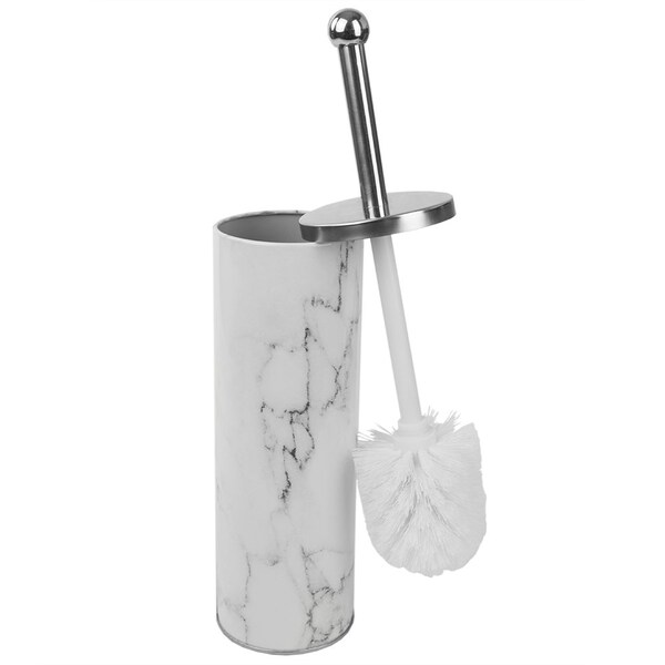 Juego de cepillo para el inodoro con imitación de mármol de Home Basics, blanco - TB41693