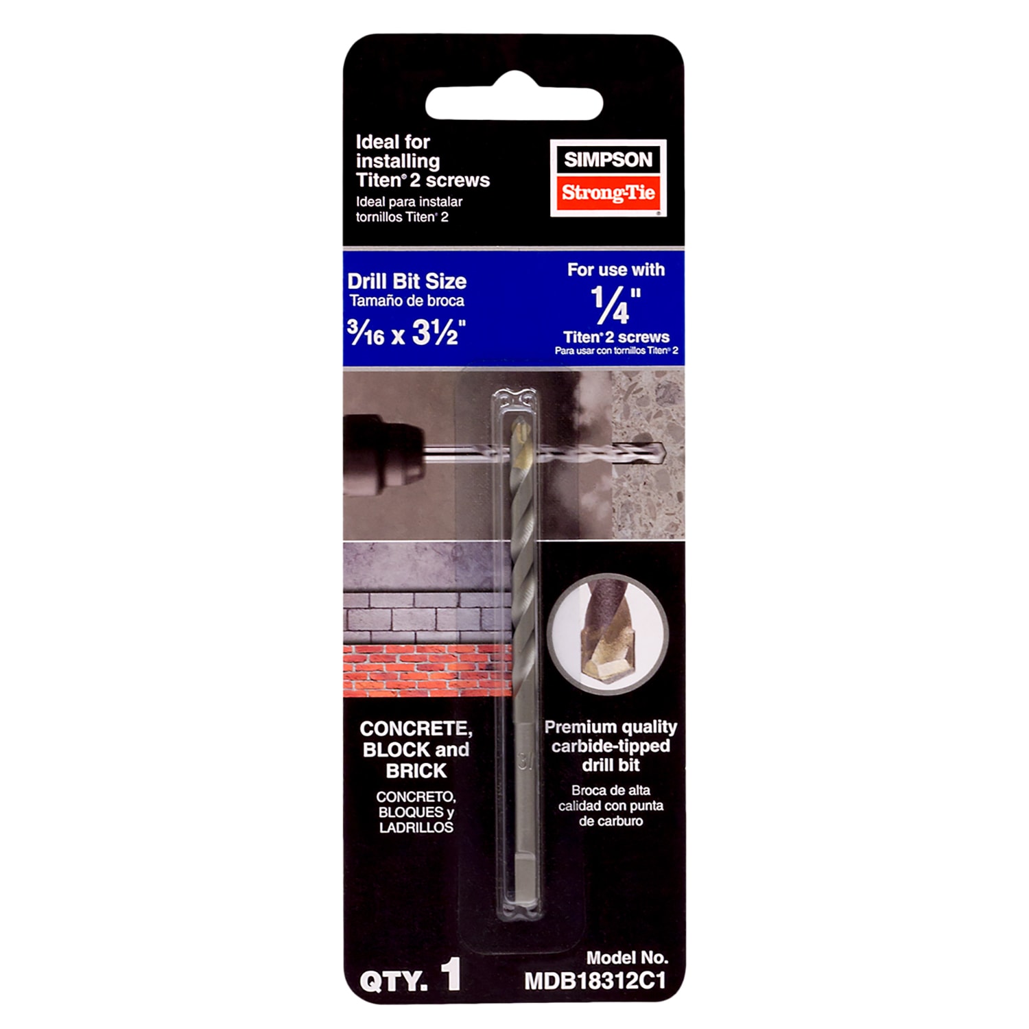 Broca para taladro rotativo de acero de alto carbono Simpson Strong-Tie de 3-1/16 pulgadas x 3-1/2 pulgadas modelo MDB18312C1