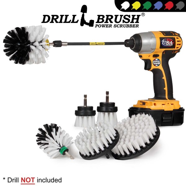 Cepillo de Taladro Power Scrubber de Useful Products 7 in W 5 in L, Blanco - W-542OMS-2L-7X-QC-DB