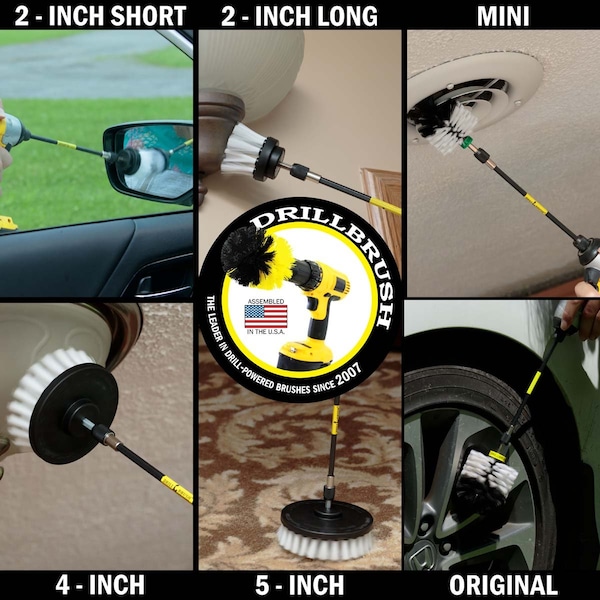 Cepillo de Taladro Power Scrubber de Useful Products 7 in W 5 in L, Blanco - W-542OMS-2L-7X-QC-DB
