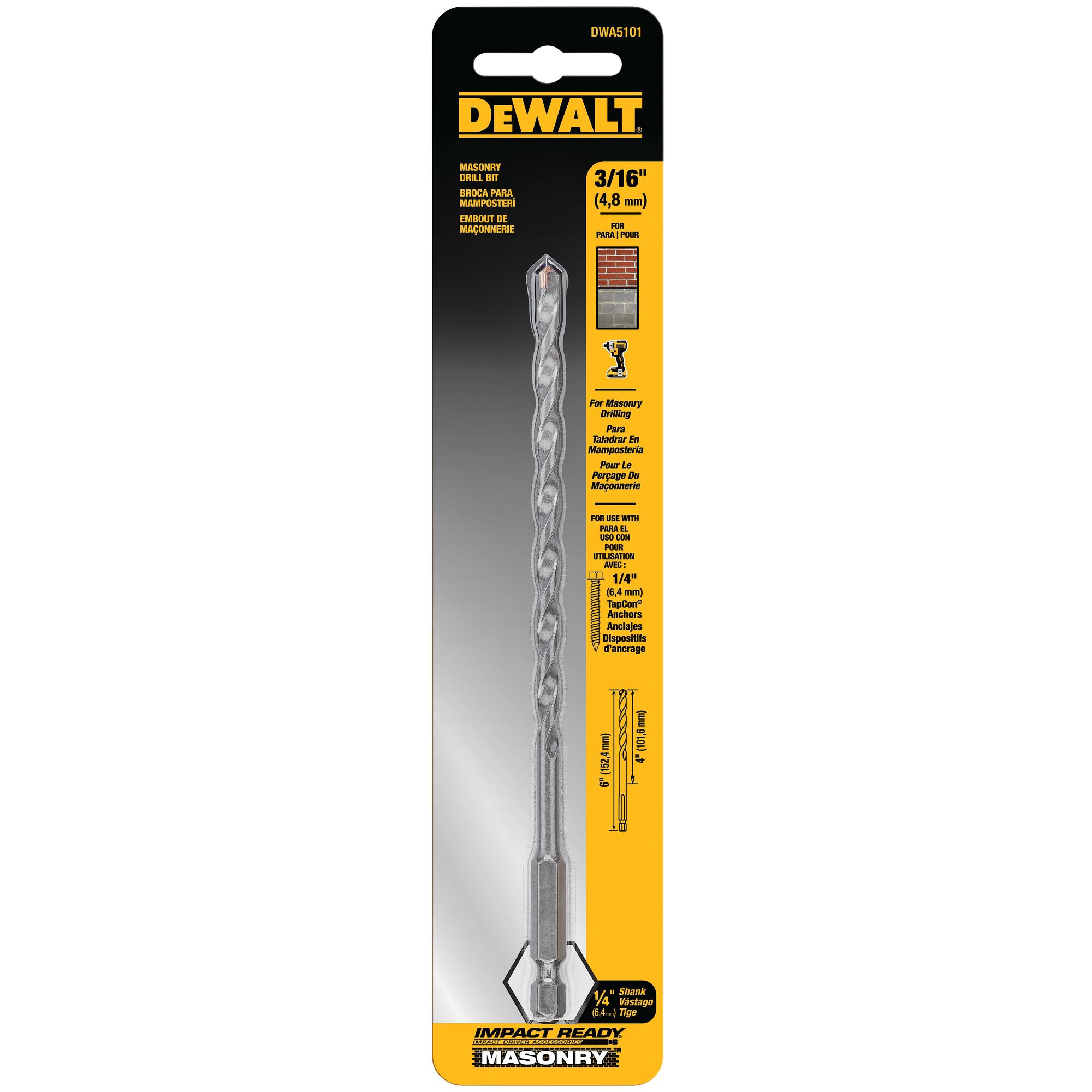 Broca de carburo para albañilería DEWALT 3-1/16 pulgadas x 6 pulgadas para taladro rotativo/atornillador de impacto DWA5101
