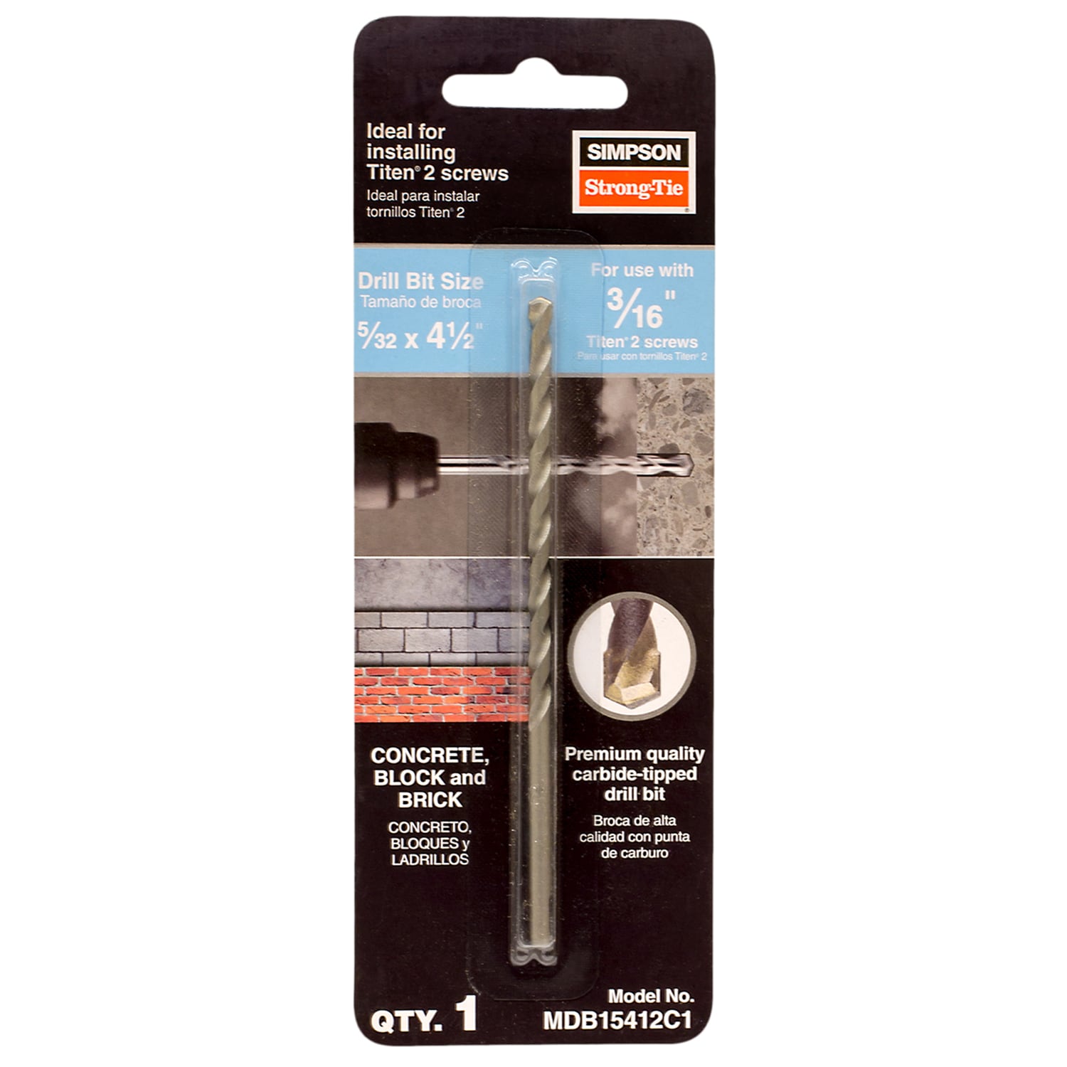Broca para taladro rotativo de acero de alto carbono Simpson Strong-Tie 5/32 pulgadas x 4-1/2 pulgadas MDB15412C1