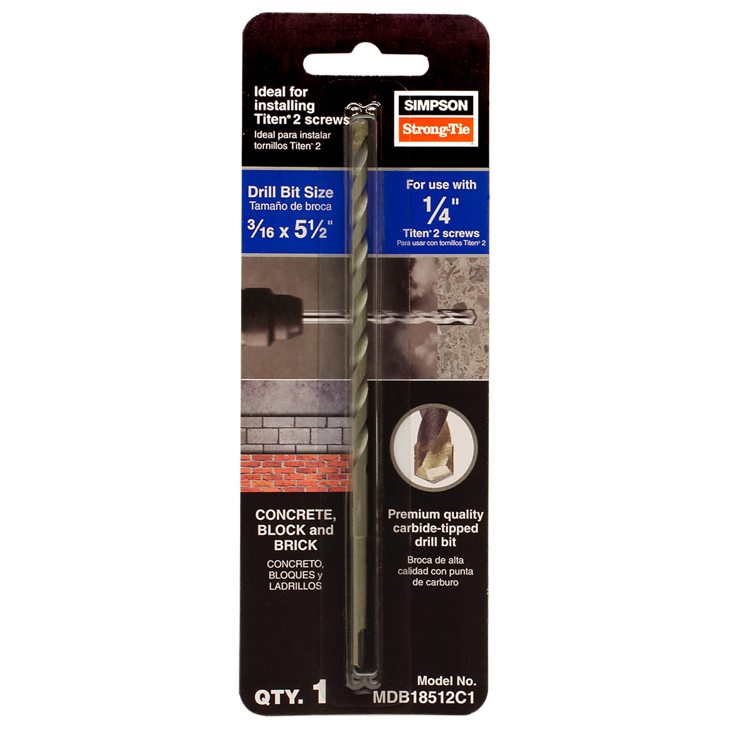 Broca para taladro rotativo de acero de alto carbono de 3-1/16 pulgadas x 5-1/2 pulgadas Simpson Strong-Tie MDB18512C1