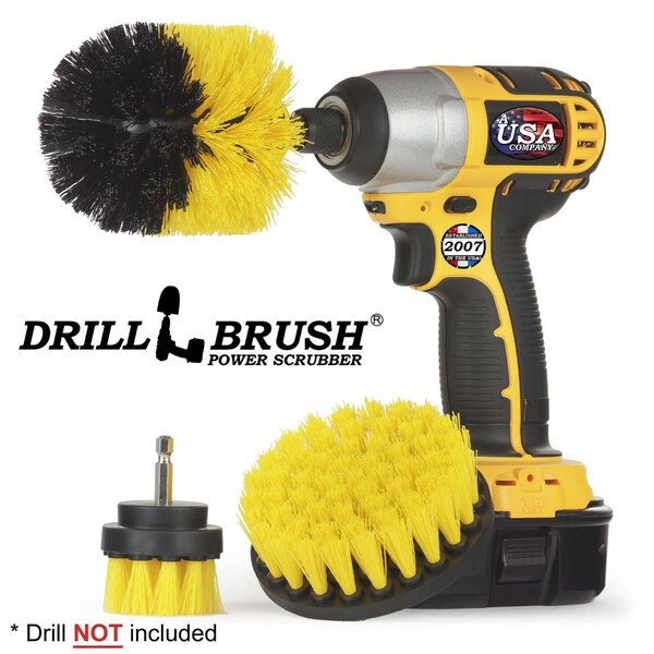 Aditamento de cepillo para taladro Drillbrush - Superficies de baño bañera, regadera, azulejos y lechada - AMARILLO-ORIG-YEL-2-4-LIM-SHORT