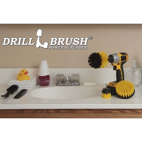 Aditamento de cepillo para taladro Drillbrush - Superficies de baño bañera, regadera, azulejos y lechada - AMARILLO-ORIG-YEL-2-4-LIM-SHORT