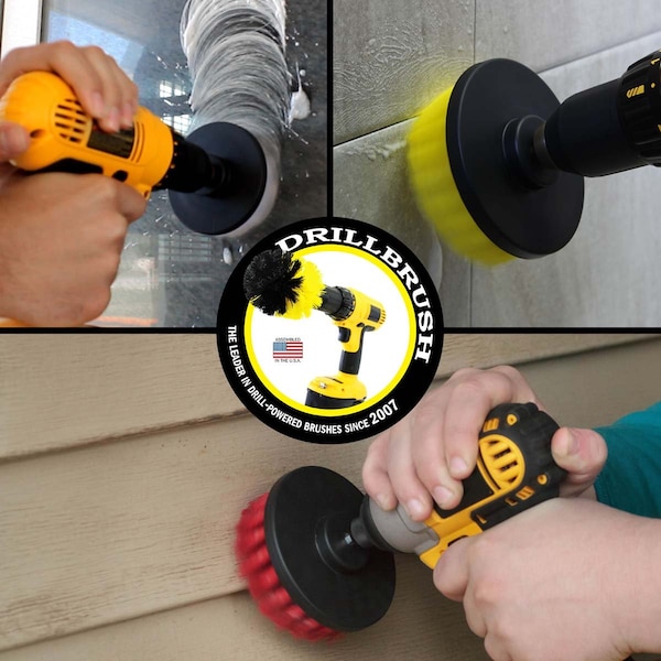 Suministros de limpieza Drillbrush: Cepillo para taladro - Cepillo para fregar suave, medio y rígido - 4IN-LIM-SHORT-WH-YEL-RD