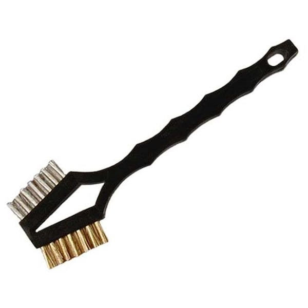Cepillo de raspado de doble cara Gordon Brush 221SSB-12 de acero inoxidable .006 y latón .006 con mango de plástico. Paquete de 96 unidades.