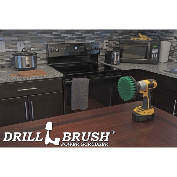 Cepillo de Taladro Power Scrubber de Useful Products 5 pulgadas de ancho y 5 pulgadas de largo, color verde - 5IN-LIM-VERDE-CORTO-QC