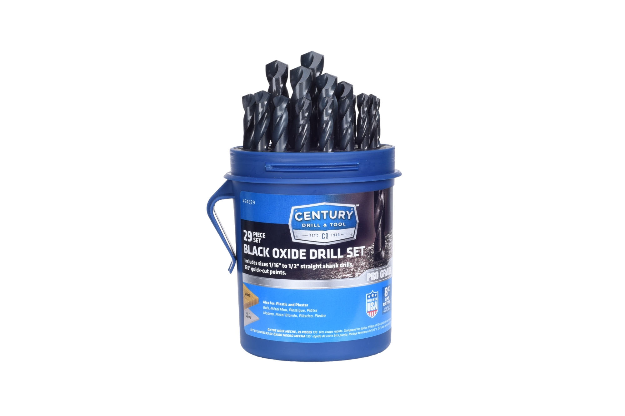 Set de 29 brocas helicoidales de acero de alta velocidad con recubrimiento de óxido negro de Century Drill & Tool - 24329