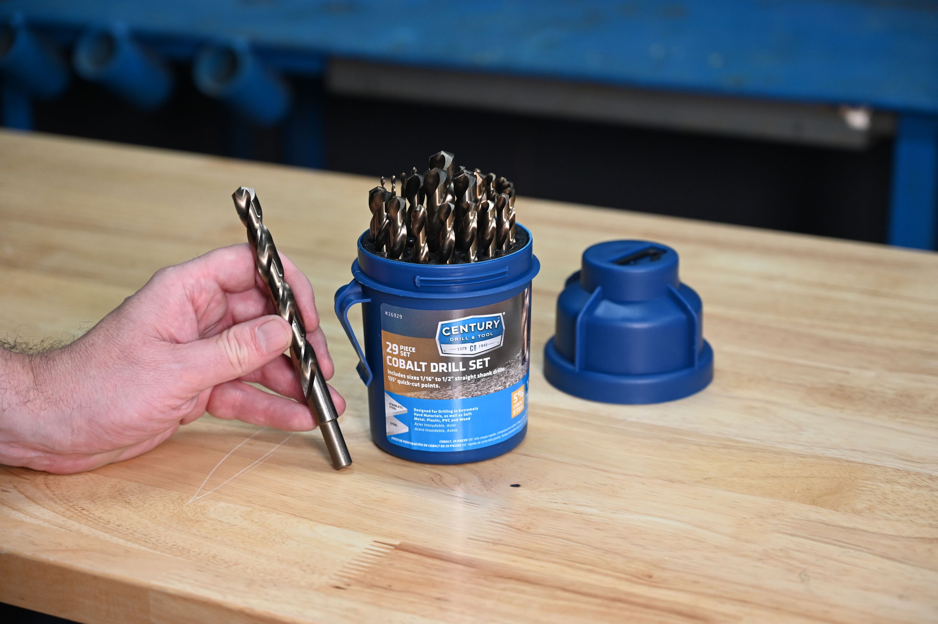 Juego de brocas helicoidales surtidas de 29 piezas de cobalto de longitud laboral 26929 de Century Drill & Tool.