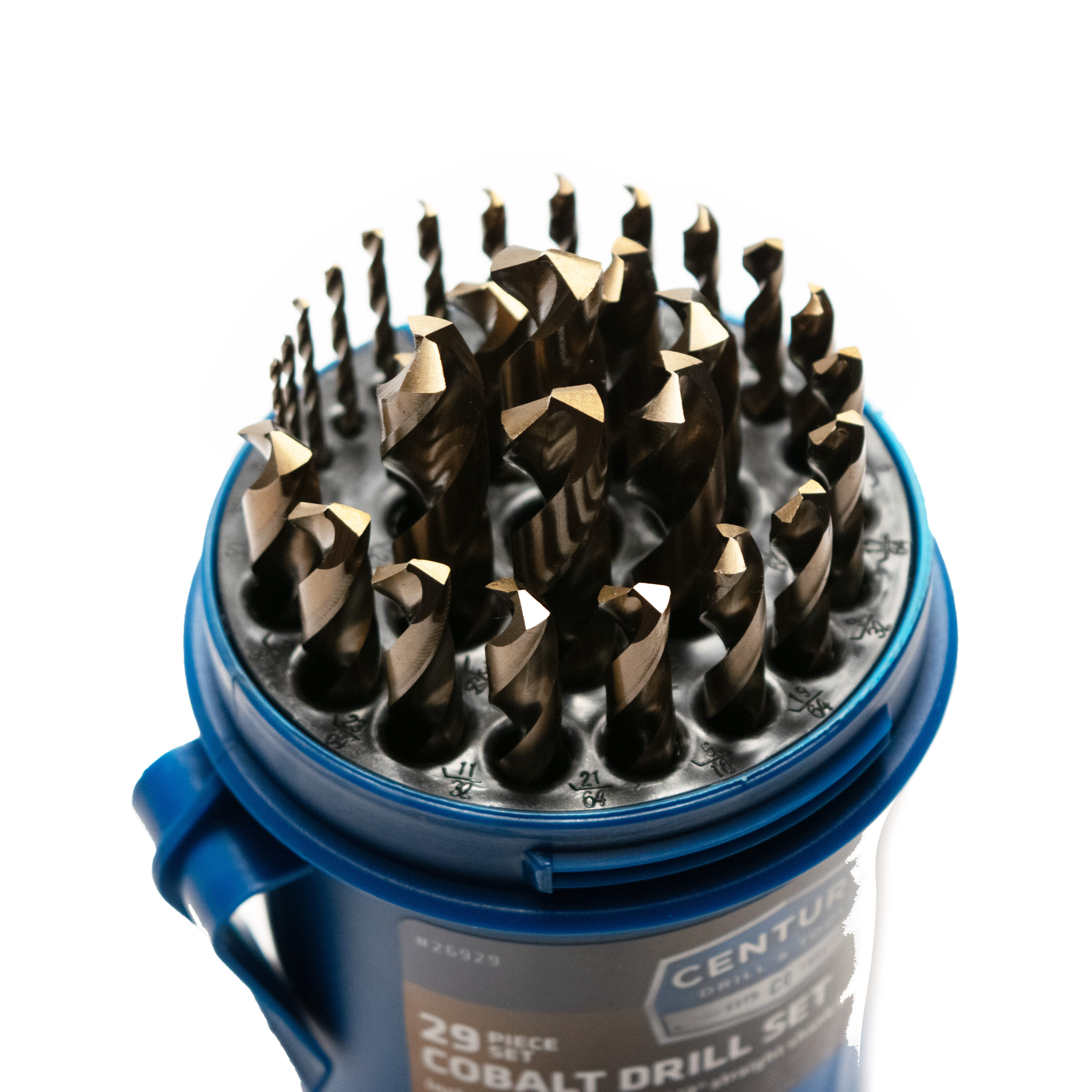 Juego de brocas helicoidales surtidas de 29 piezas de cobalto de longitud laboral 26929 de Century Drill & Tool.