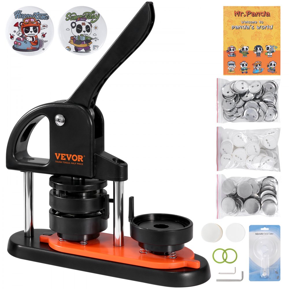VEVOR Button Maker Machine, 2.28 inch/58mm Pin Maker with 100pcs Button Parts, Ergonomic Arc Handle Punch Press Kit, Button Maker with Panda Magic Book, For Children DIY Gifts and Christmas - SLKXZJ58MM100NXJ1V0