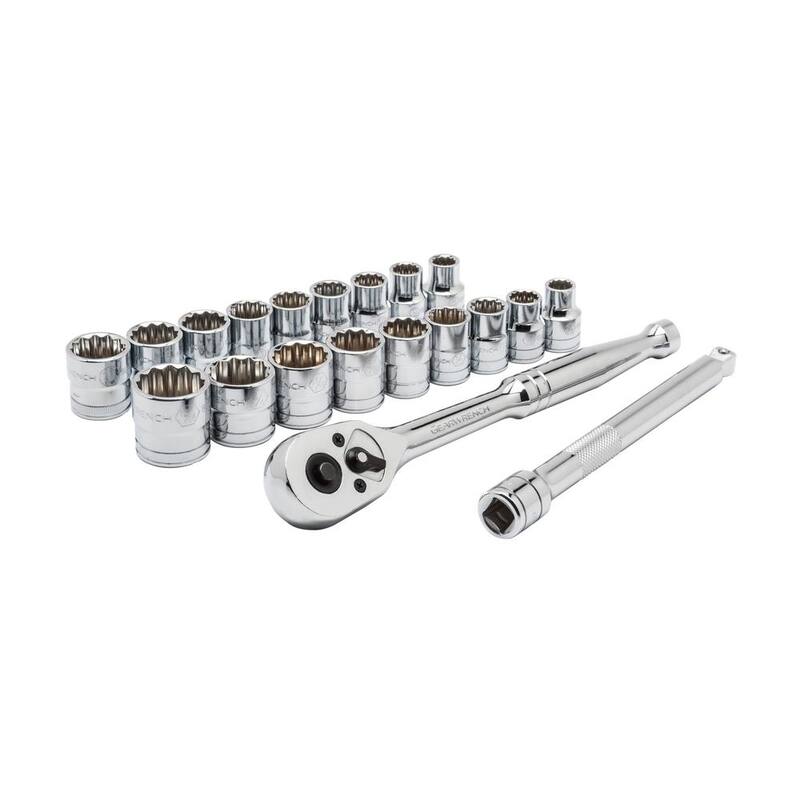 Juego de herramientas mecánicas GEARWRENCH de trinquete y dados de 3/8 pulgadas, 12 puntos, SAE/Métrico (20 piezas) - 8801A