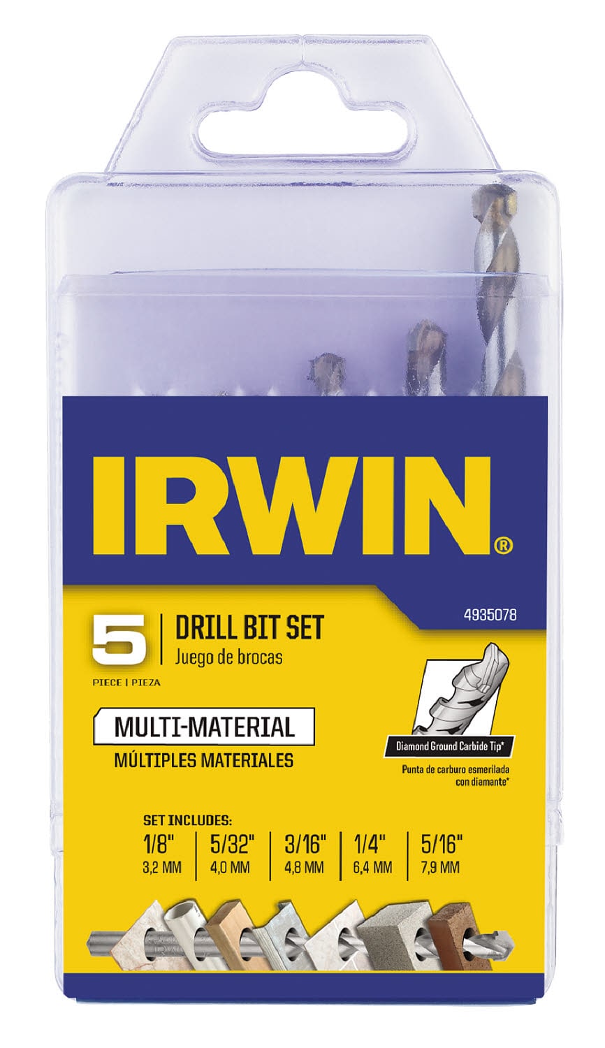 Broca para mampostería de carburo IRWIN Multi-Material de 5 piezas 3/8 pulgadas x 4 pulgadas para taladro rotativo 4935078