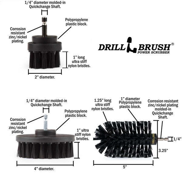 Cepillo Taladro Power Scrubber de Useful Products 5 pulgadas de ancho 7 pulgadas de largo, negro - K-S-42J-QC-DB