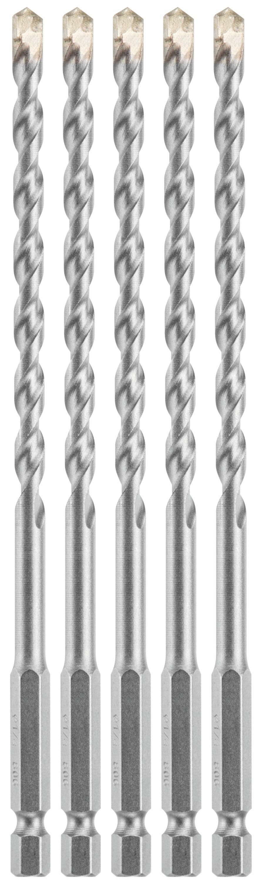 Broca Bosch Impact Tough de 5 piezas, 1/4 pulgadas x 6 pulgadas, de acero de alta velocidad para taladro de martillo LBHX0045.